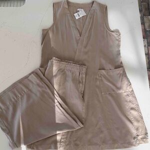 J Jill SET Tencel Duster Vest (M) and Crop wide leg Pants (LP)